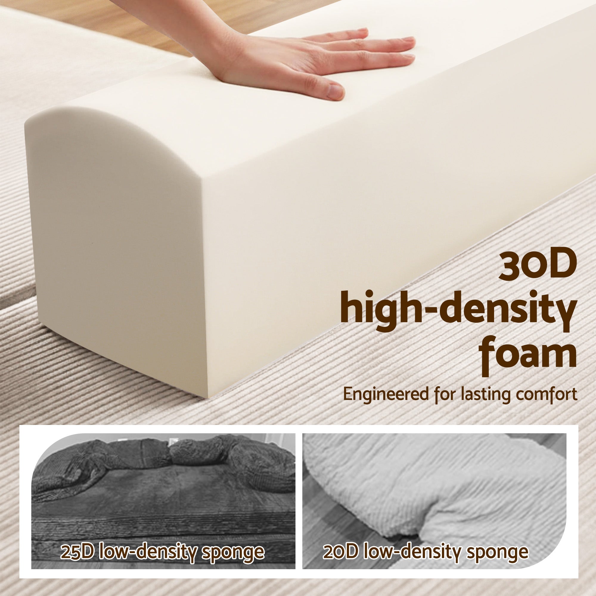 Convertible Folding Sofa Bed 30D High-Density Foam Boneless Couch with Corduroy Sleeper Couch Lounger for Living Room Beign