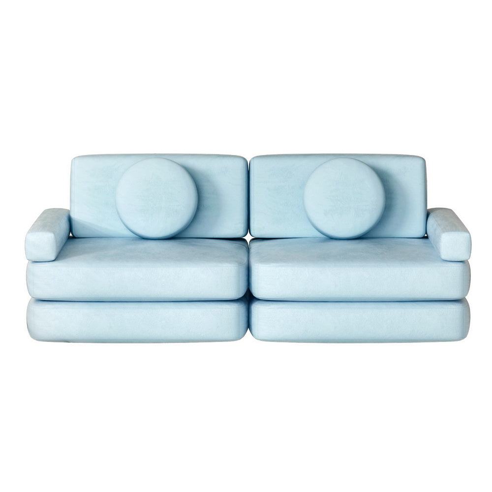 Sofa Bed 160CM DIY Couch Velvet Blue with modular cushions, armrests, and round back pillows in soft velvet fabric