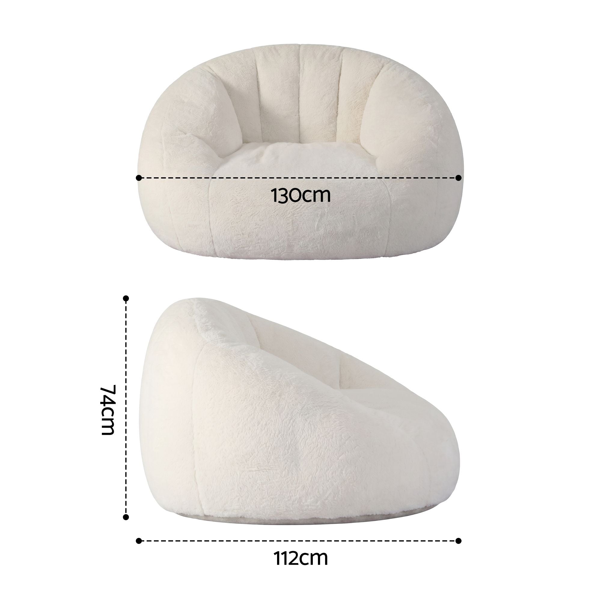 Single Small Boneless Comfy Bean Bag Couch with Faux Fur - White