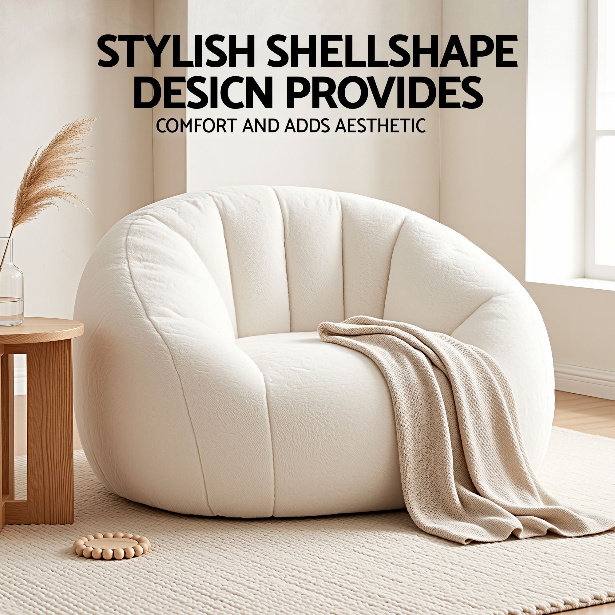Single Small Boneless Comfy Bean Bag Couch with Faux Fur - White