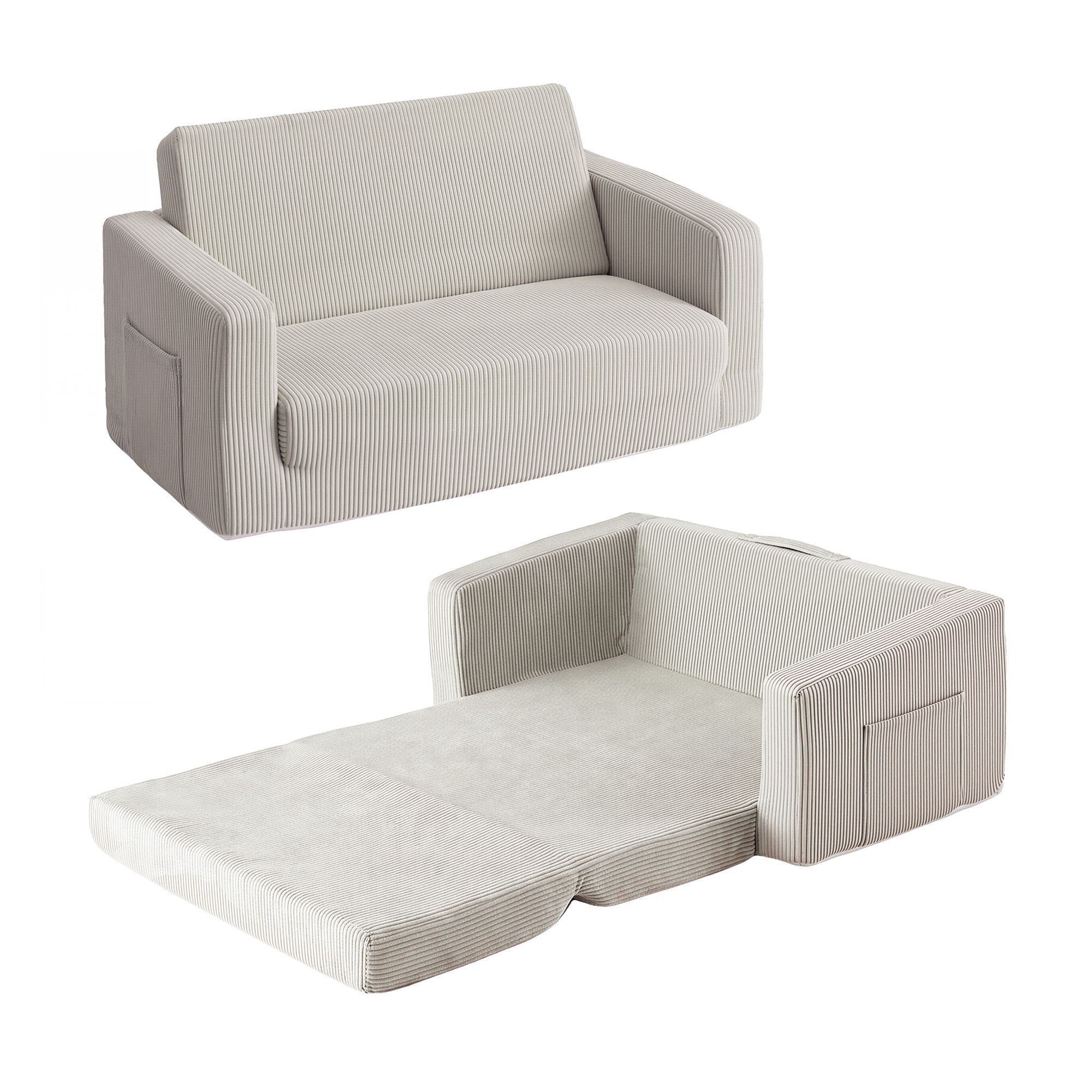 2-in-1 Foam Sofa Couch with Side Pocket - Light Grey