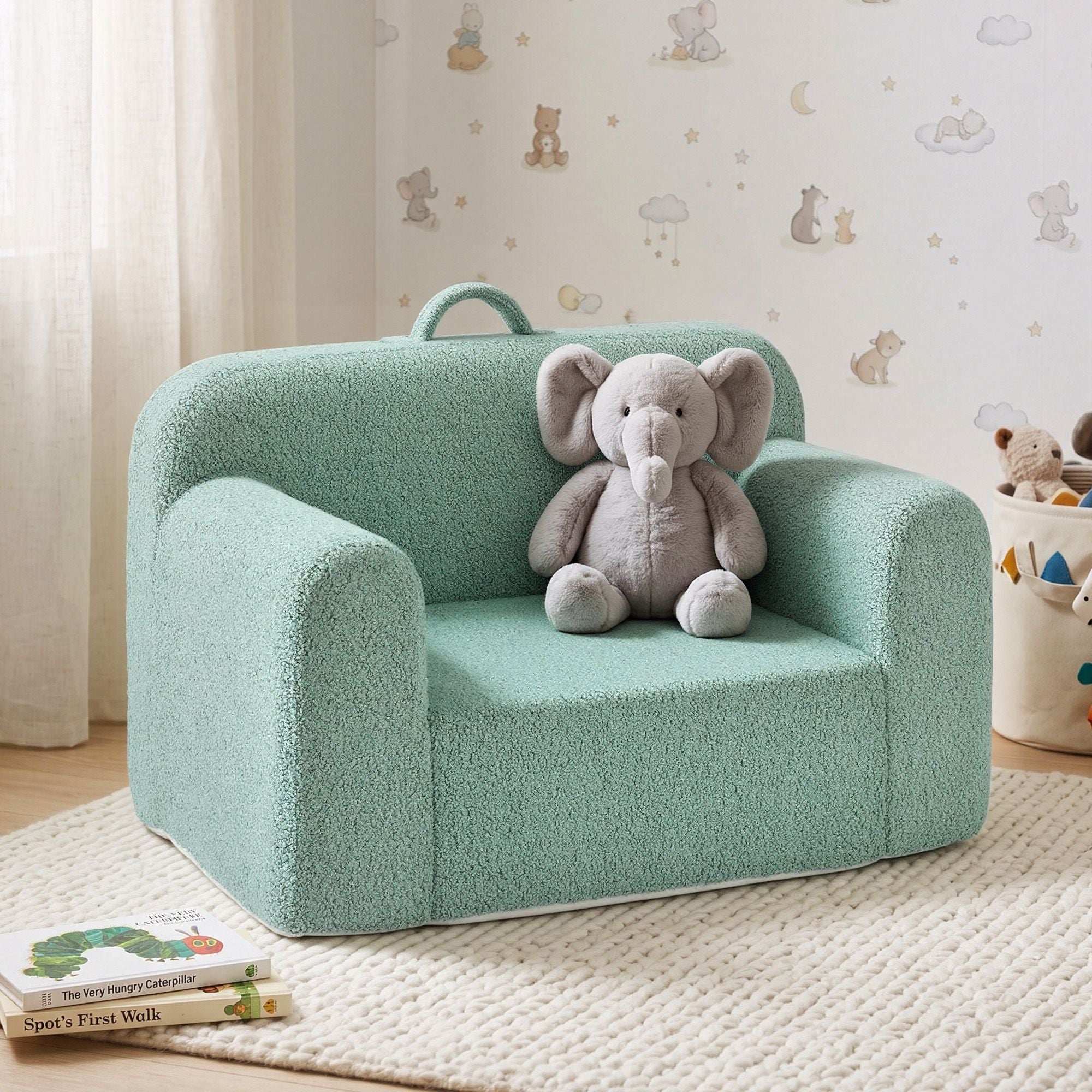 Foam Kids Sofa with Carry Handle and Removable Cover - Mint Green