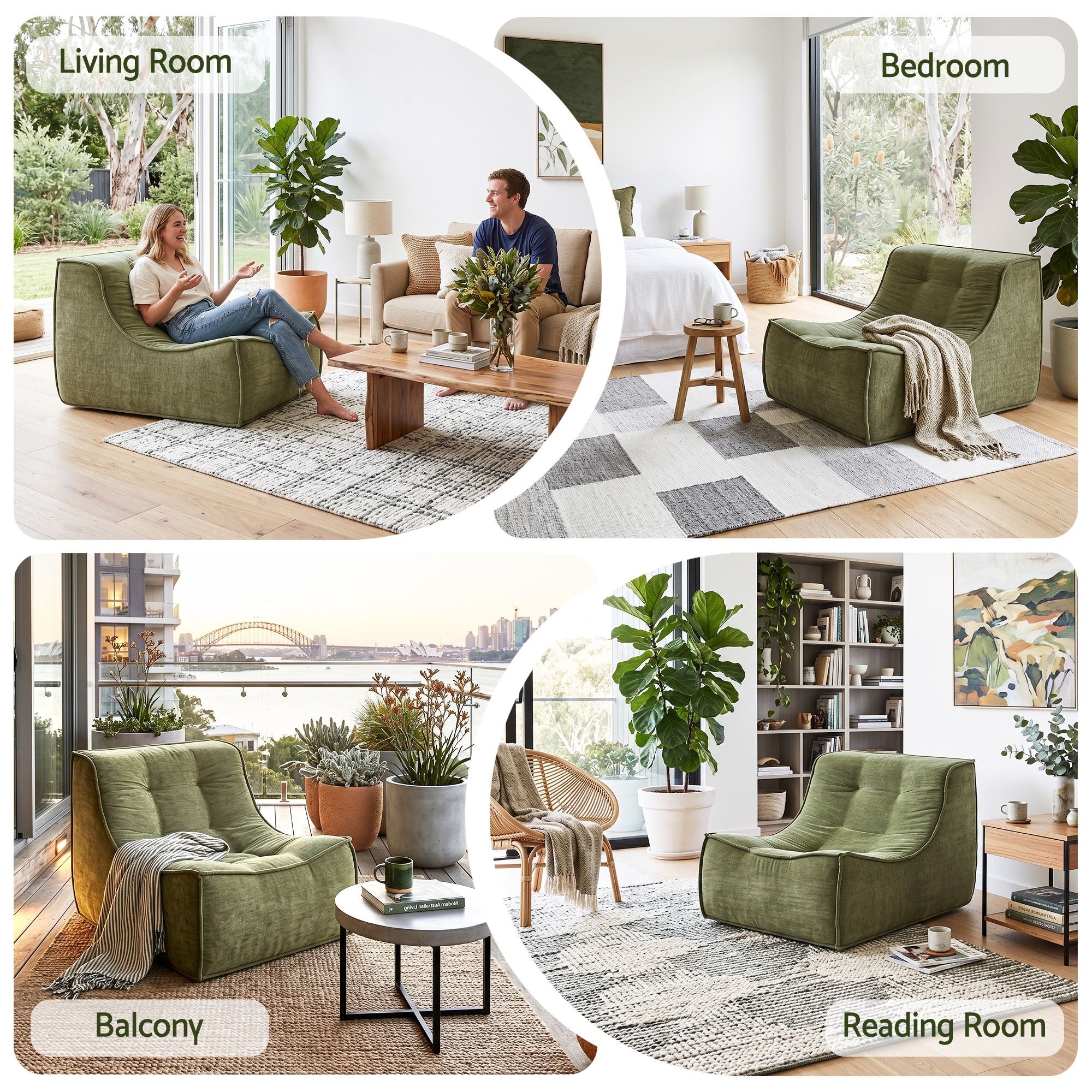 Artss Floor Sofa Armless Chenille No Assembly Removable Cover Green