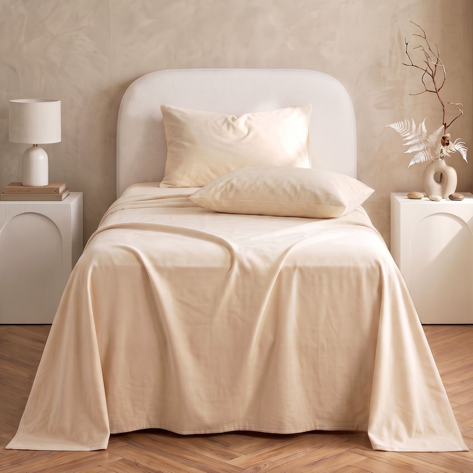 Single Sheet Set 150 GSM Anti-pilling Micro Flannel, Fast Drying Lightweight 4 Piece, 40CM Deep Pocket Fits Thick Mattress, Cream White