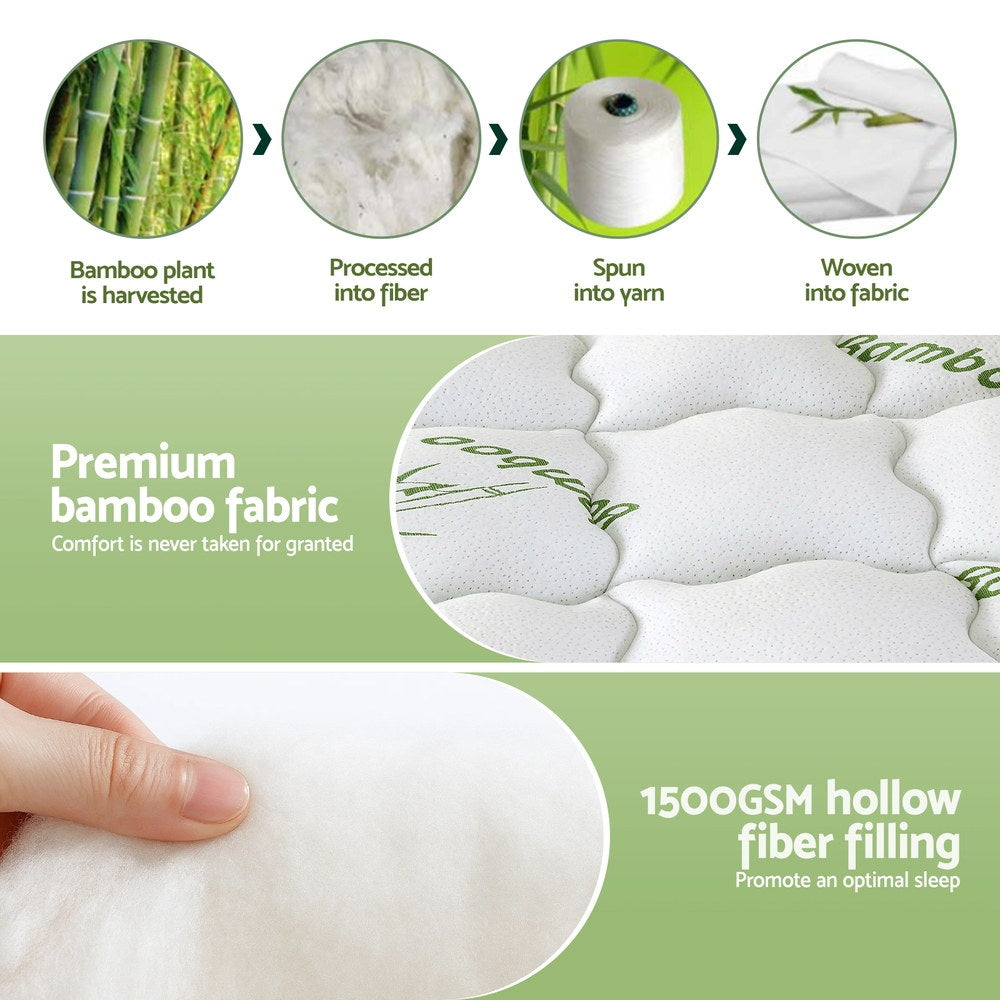 Mattress Topper 11cm Pillowtop toppers Bamboo King Single showing bamboo fabric process and hollow fiber filling close-up