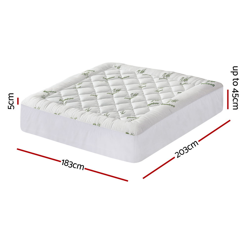 Mattress Topper 5cm Pillowtop toppers Bamboo King with quilted bamboo cover, 183x203cm, 5cm thickness, white bedding accessory