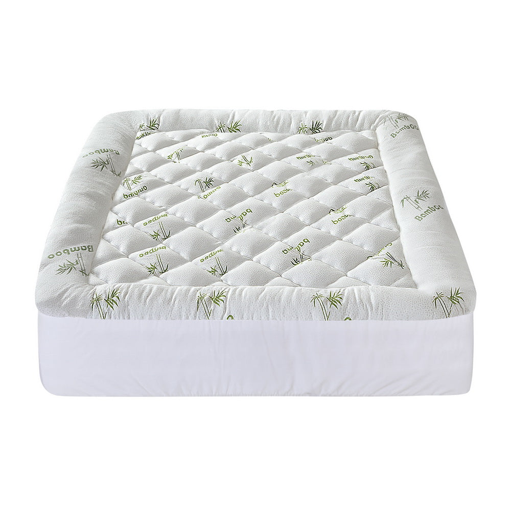 Mattress Topper 5cm Pillowtop toppers Bamboo King with quilted bamboo cover and plush pillowtop design on white background