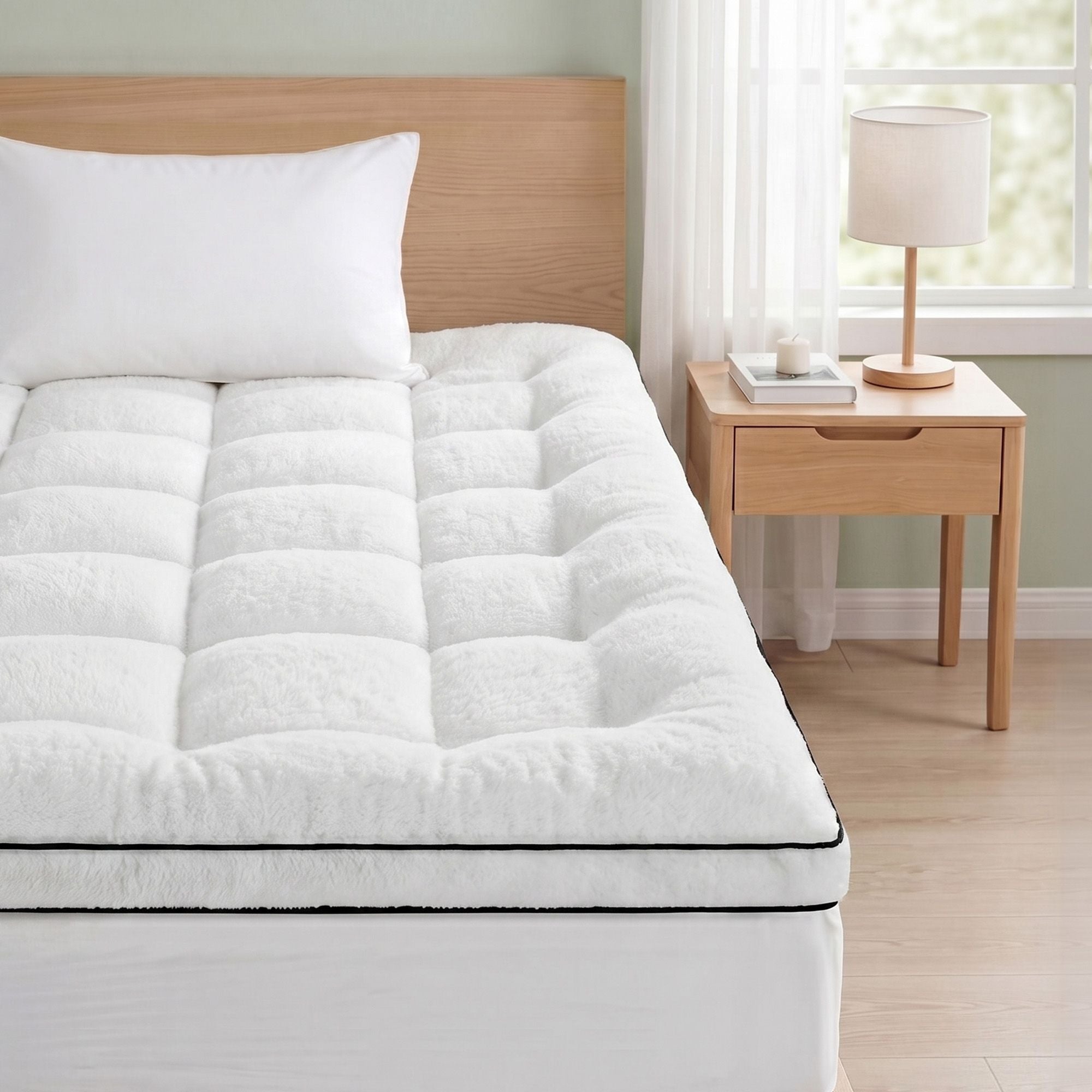 King Single 5cm Mattress Topper with Coral Fleece Cover - White