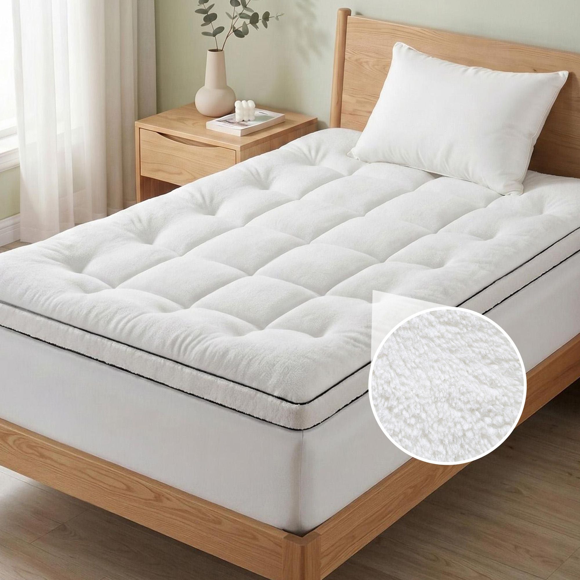Single 5cm Mattress Topper with Coral Fleece Cover - White
