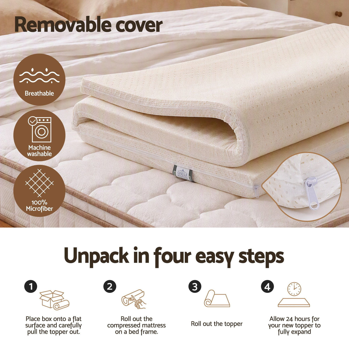 King 5cm 7-Zone Natural Latex Mattress Topper with Breathable Core