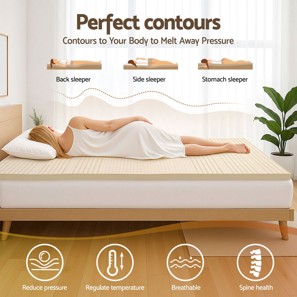 Bedding Latex Mattress Topper 5cm King on bed with woman lying down showing perfect body contour and comfort benefits