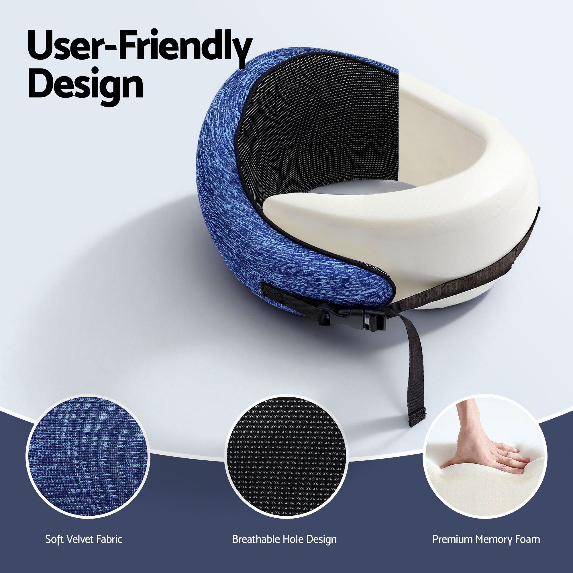 Memory Foam Travel Pillow with Storage Bag - Blue