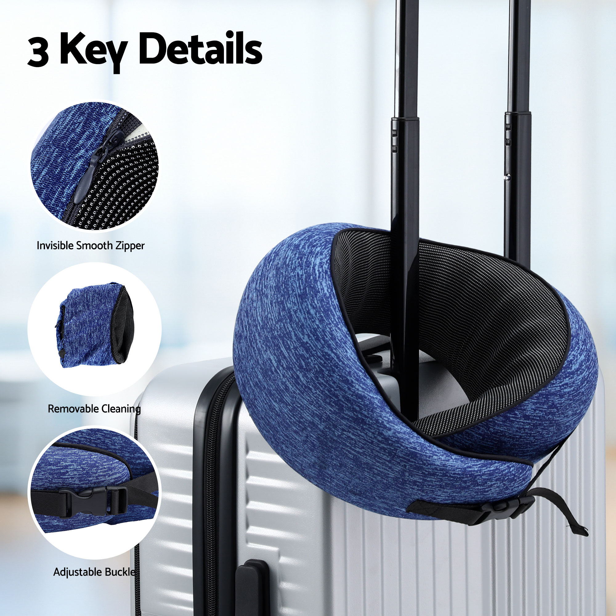 Memory Foam Travel Pillow with Storage Bag - Blue