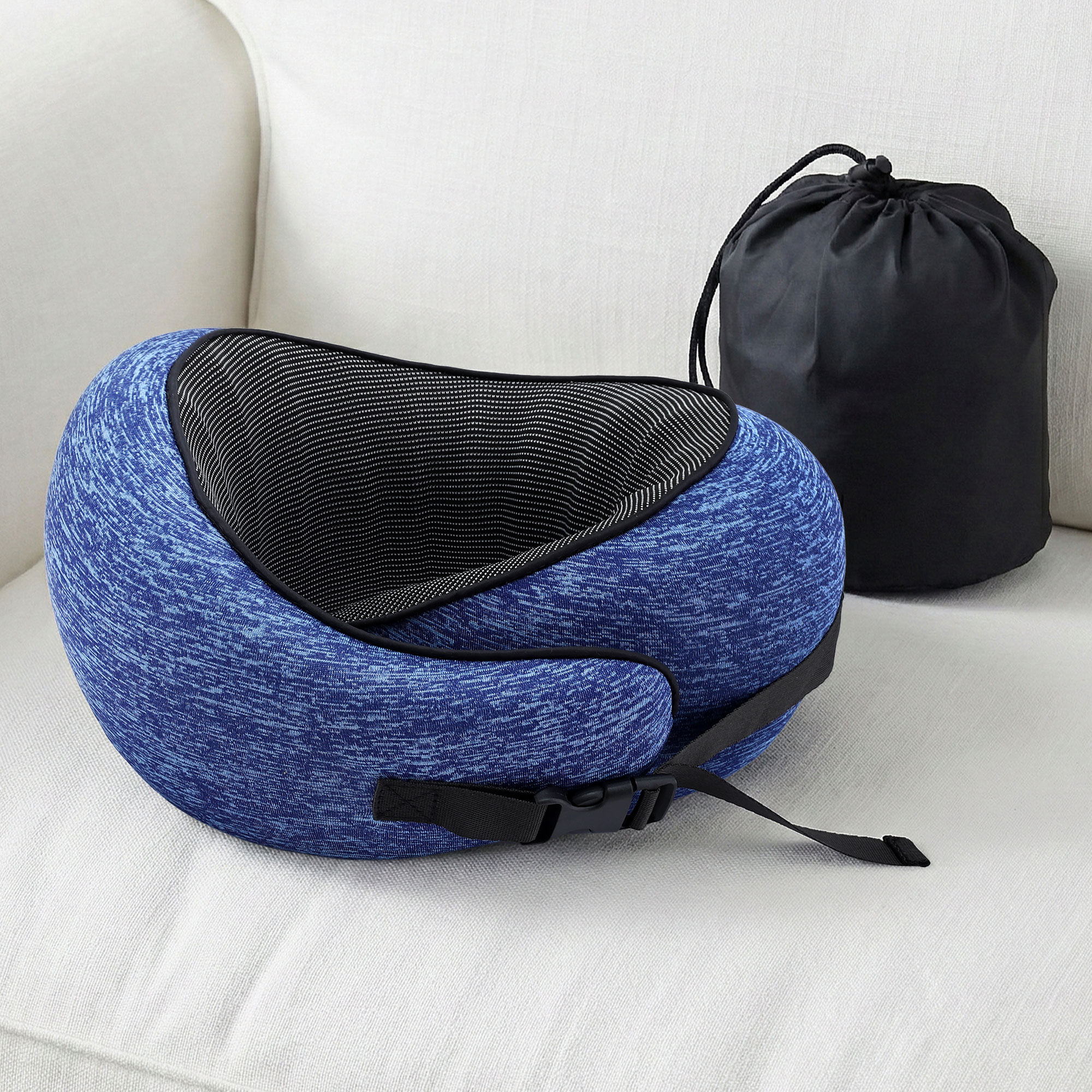 Memory Foam Travel Pillow with Storage Bag - Blue