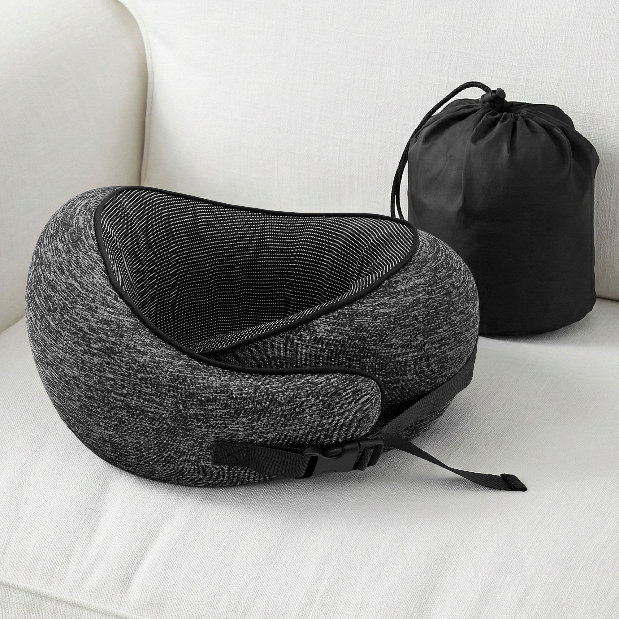 Memory Foam Travel Pillow with Storage Bag - Dark Grey