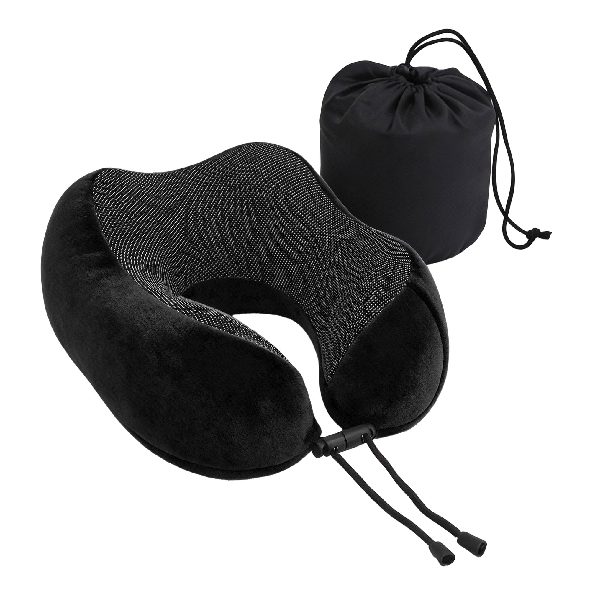 Memory Foam Travel Pillow with Storage Bag - Black