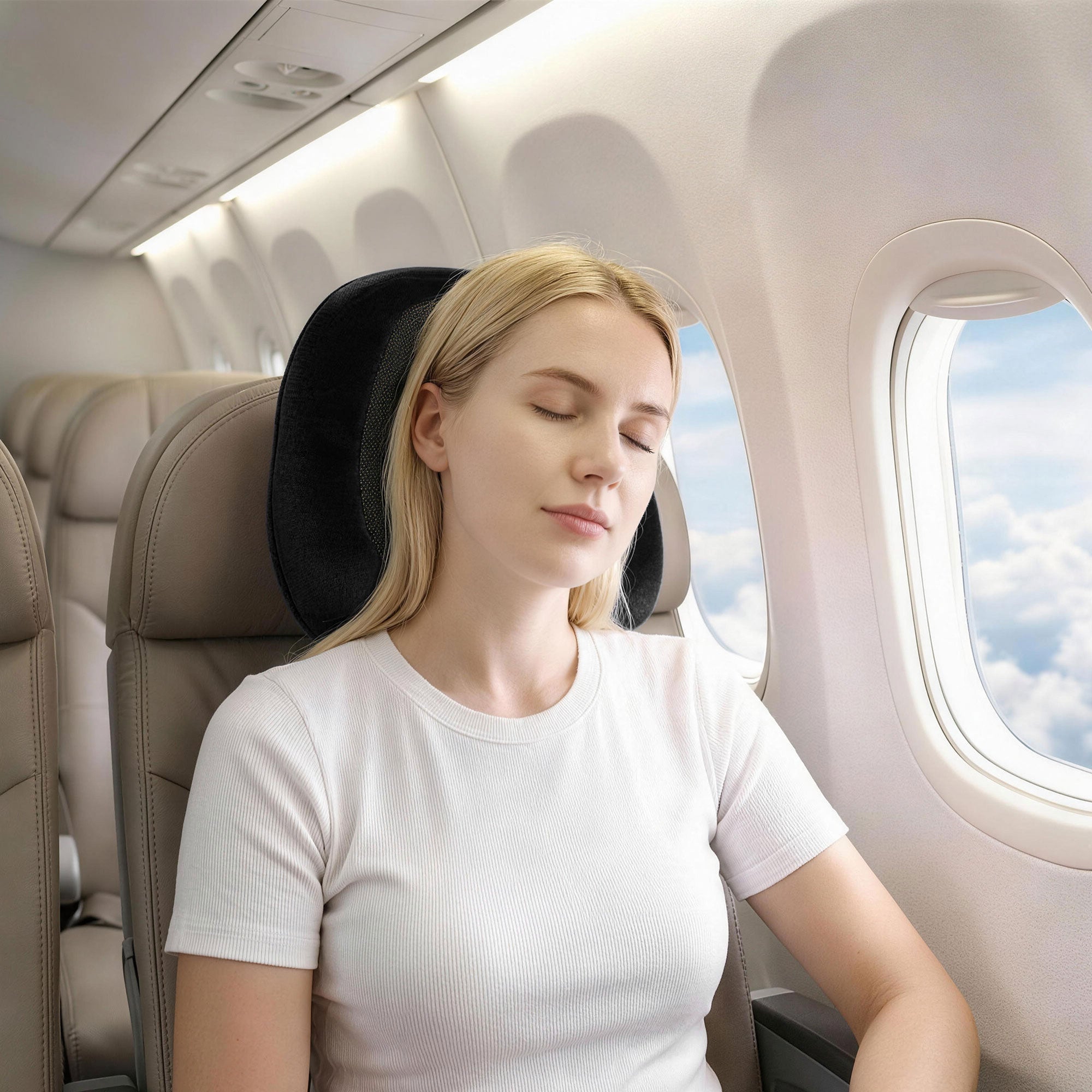 Memory Foam Travel Pillow with Storage Bag - Black