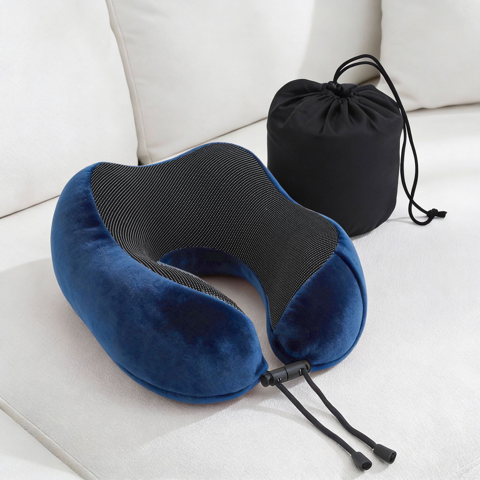 Memory Foam Travel Pillow with Storage Bag - Blue