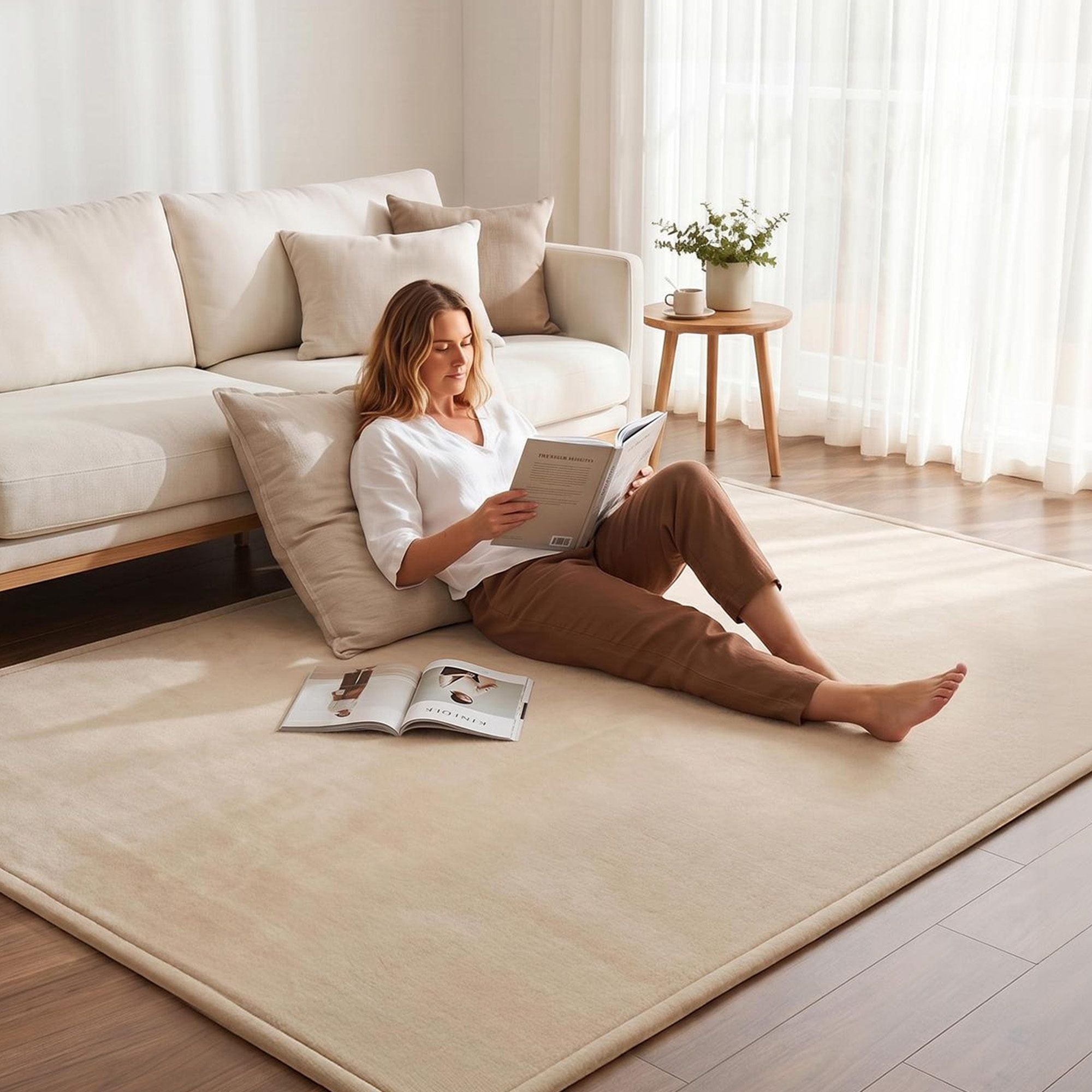 Tatami Mat Floor Mattress 150x200cm 3cm Thick High-Density Foam Futon - Beige