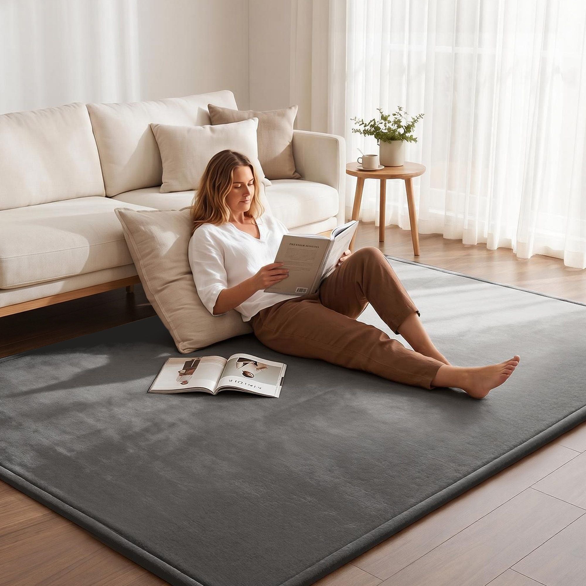 Tatami Mat Floor Mattress 3cm Thick 150x200cm with Anti-Slip Backing - Grey