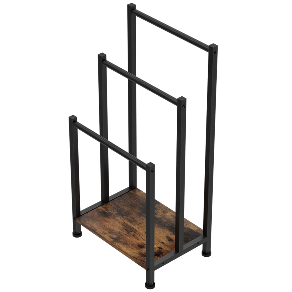 3 Tier Towel Rack Rail Freestanding Holder Bathroom Organizer Laundry Drying Bar with black frame and wooden base