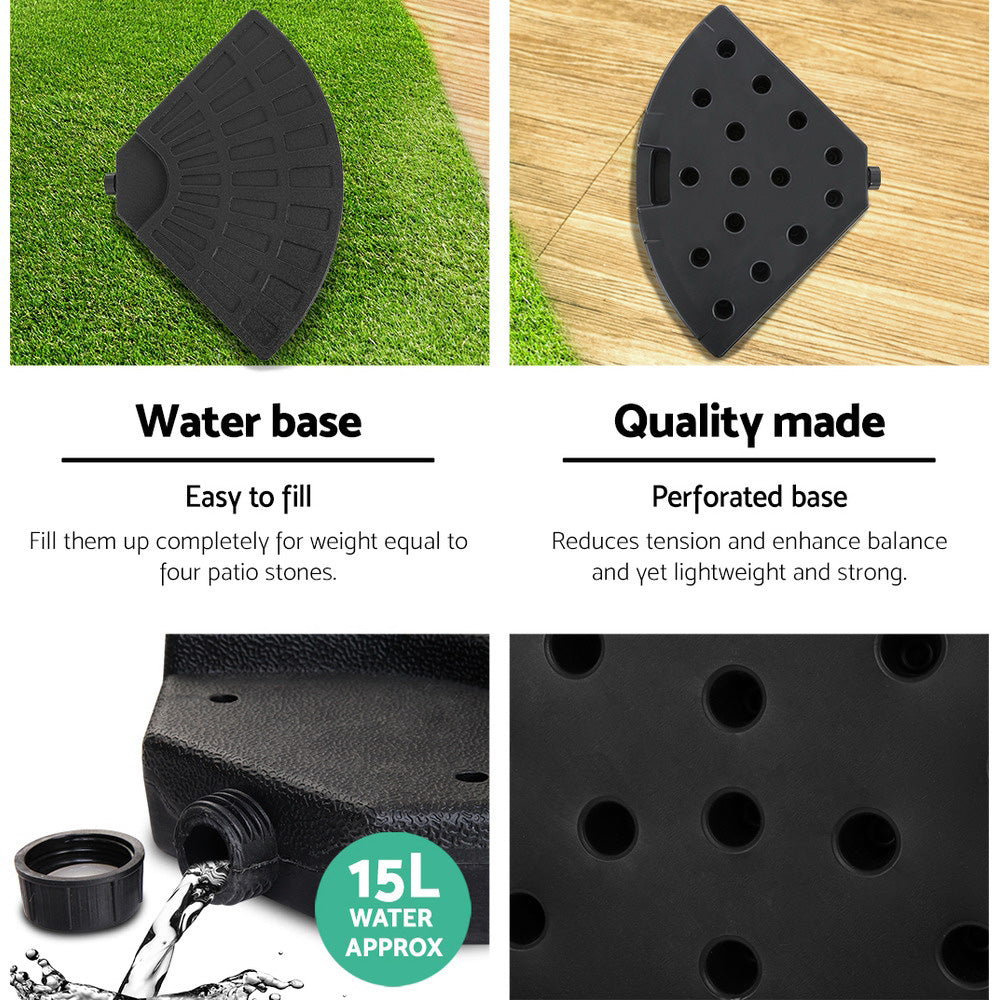 3m Outdoor Umbrella w/Base Cantilever Beach Garden Patio Beige with perforated water base shown on grass and wood floor backgrounds