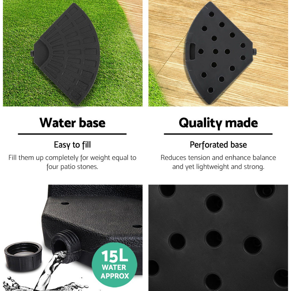 3m Outdoor Umbrella w/Base Cantilever Beach Garden Patio Black with perforated water-fillable sturdy base shown on grass and wood background