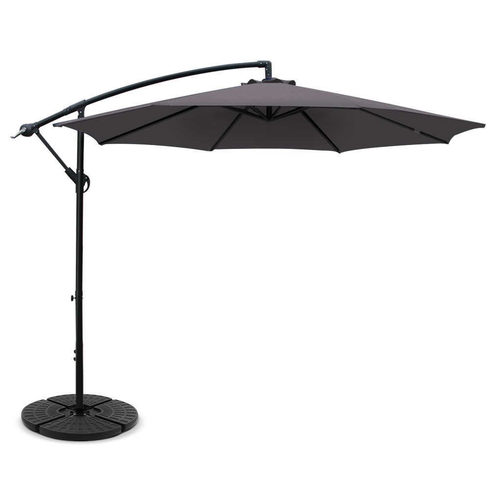 3m Outdoor Umbrella w/Base Cantilever Beach Garden Patio Charcoal with steel frame and octagonal UV50+ canopy