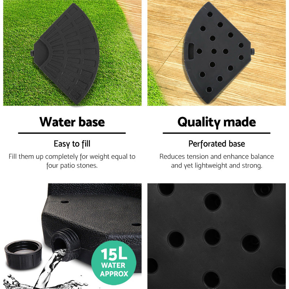 3m Outdoor Umbrella w/Base Cantilever Beach Garden Patio Charcoal water-fillable perforated base shown on grass and wood surfaces