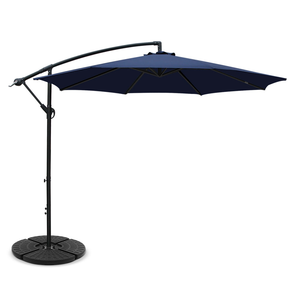 3m Outdoor Umbrella w/Base Cantilever Beach Garden Patio Navy with steel frame and UV50+ octagonal canopy on black base