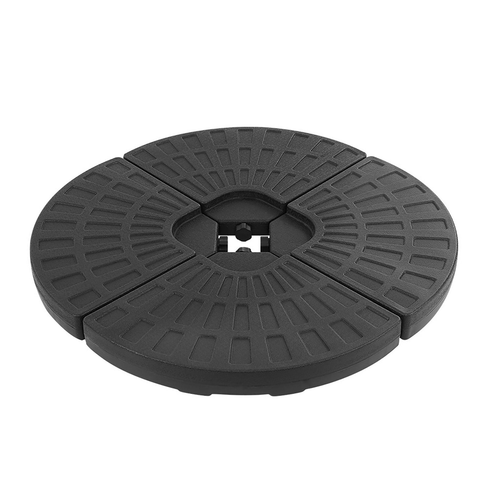 Black segmented base for 3m Outdoor Umbrella w/Base Cantilever Beach Garden Patio Navy, textured surface and central slot.