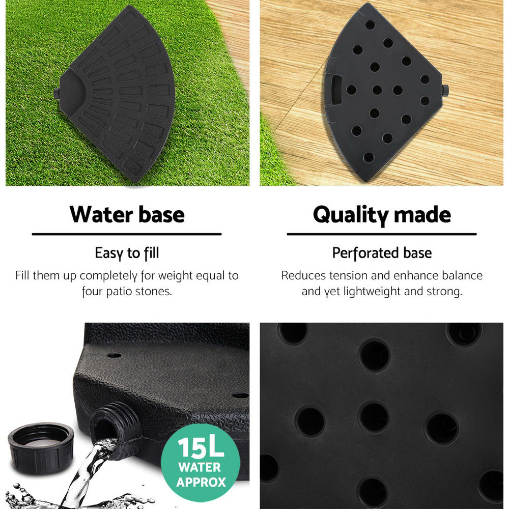 3m Outdoor Umbrella w/Base Cantilever Beach Garden Patio Navy black perforated water-fillable base shown on grass and wood surface