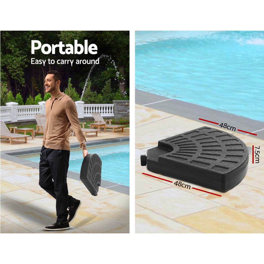 3m Outdoor Umbrella w/Base Cantilever Beach Garden Patio Navy black portable umbrella base shown with man carrying by poolside