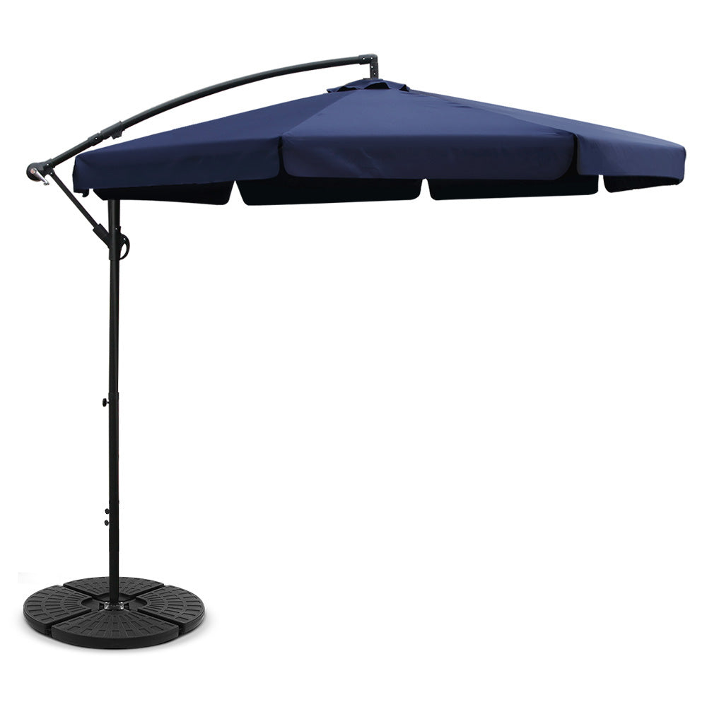 3m Outdoor Umbrella w/Base Cantilever Garden Patio Beach Navy with steel frame and octagonal UV50+ canopy on white background