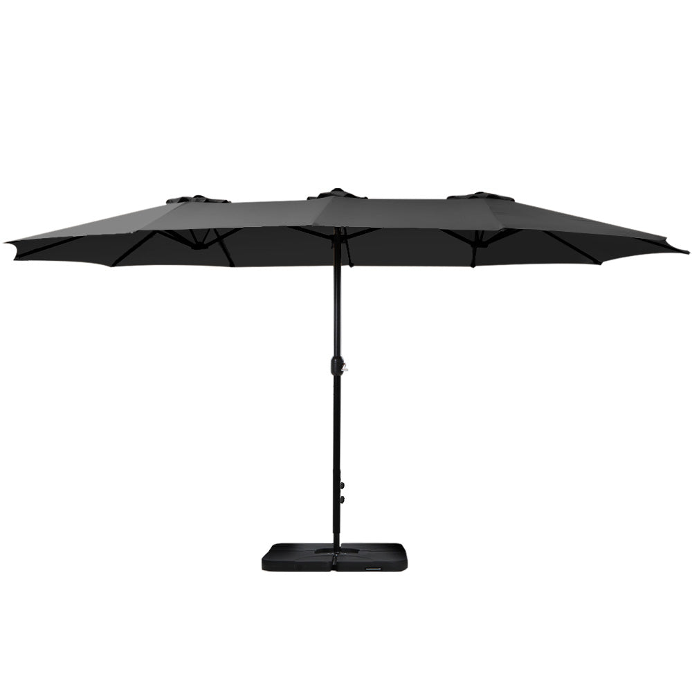 4.57m Outdoor Umbrella w/Base Stand Beach Pole Garden Tilt Black with large rectangular canopy and sturdy black base