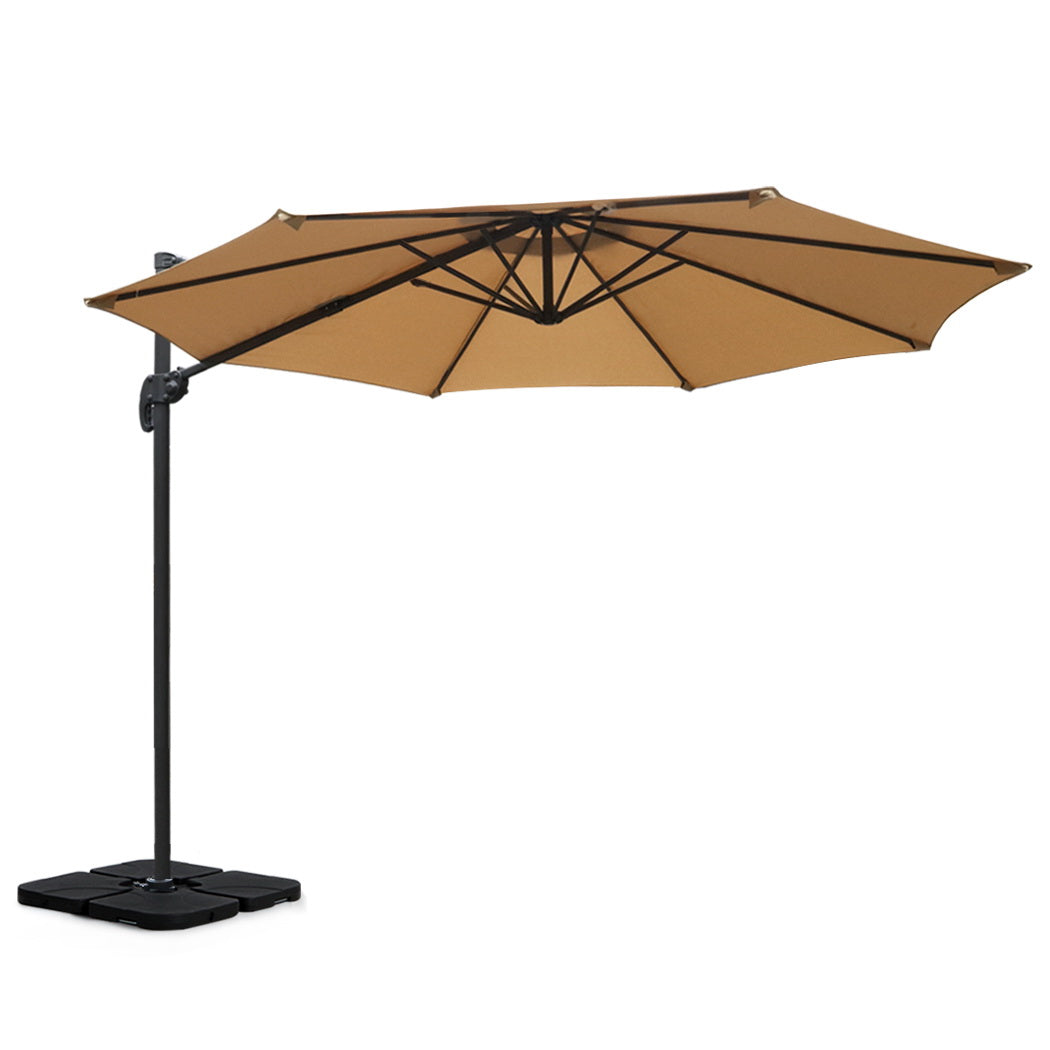 3m Outdoor Umbrella w/Base Cantilever Beach Roma 360 Degree Tilt Beige with octagonal UV50+ canopy and sturdy aluminum frame