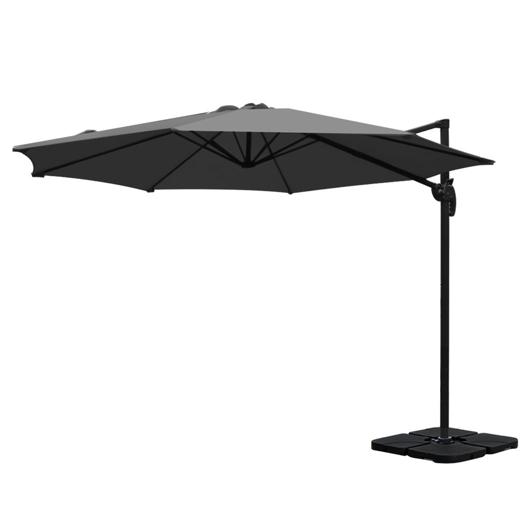 3m Outdoor Umbrella w/Base Cantilever Beach Roma 360 Degree Tilt Charcoal with octagonal canopy and sturdy base