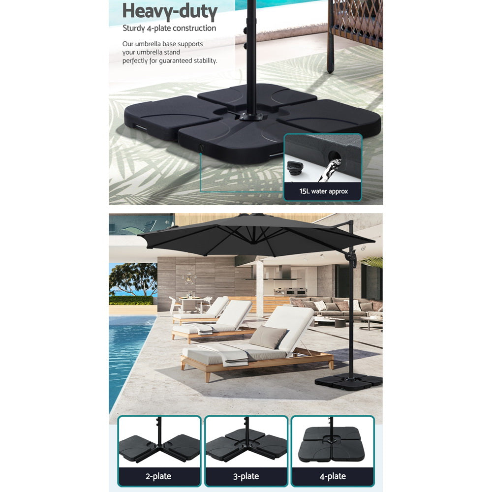 3m Outdoor Umbrella w/Base Cantilever Beach Roma 360 Degree Tilt Charcoal with heavy-duty 4-plate base shown by poolside