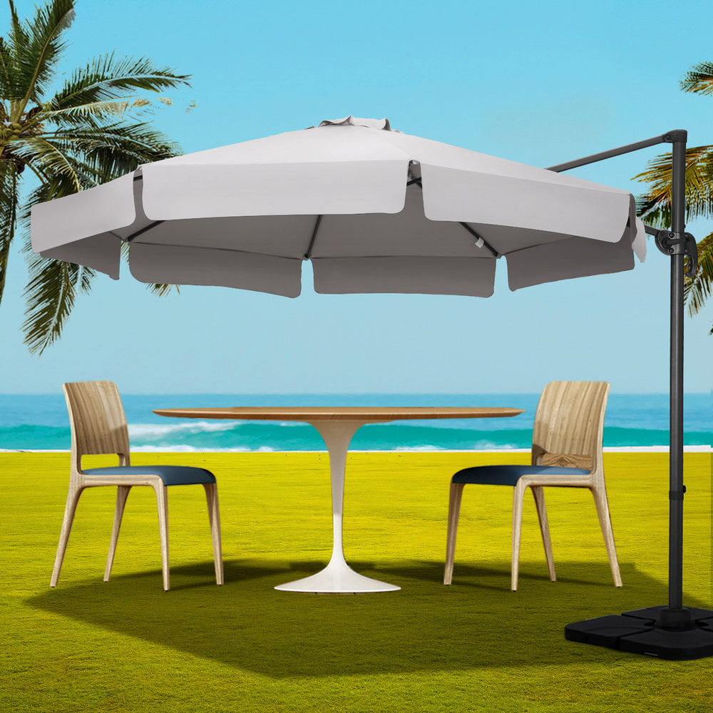 3m Outdoor Umbrella w/Base Cantilever Beach Roma 360 Degree Tilt Grey with octagonal canopy by beachside setting