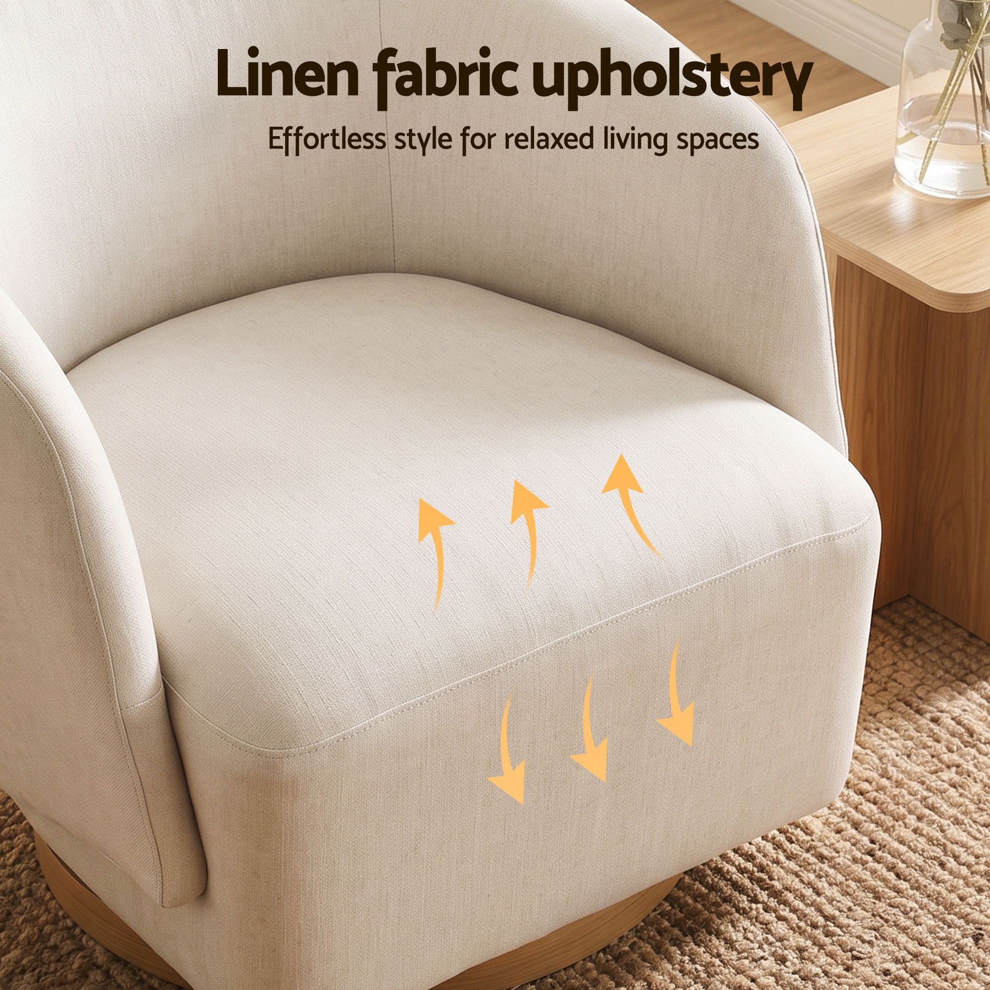 Swivel Armchair 360° Curved Accent Chair Linen Fabric - Beige
