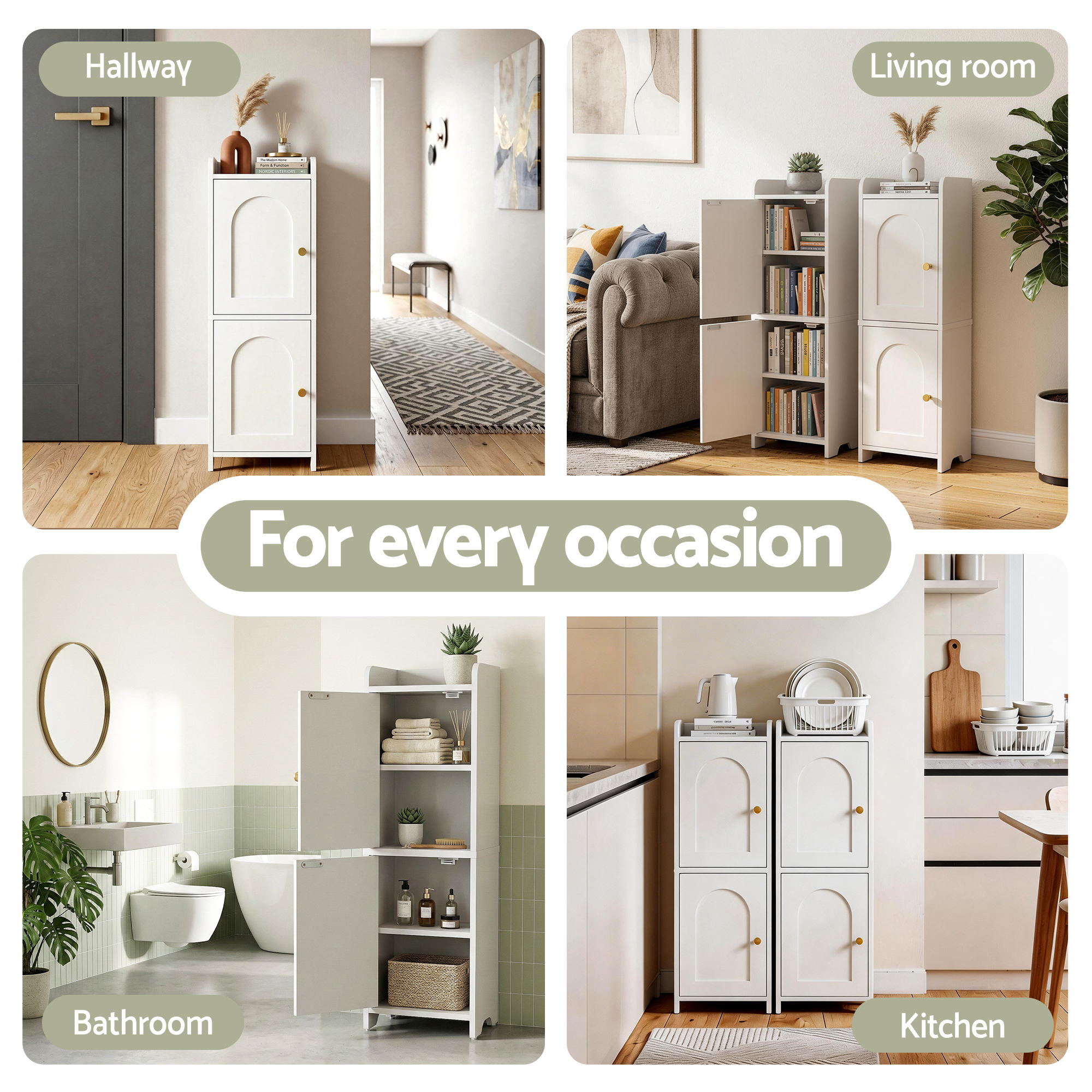 Slim 2-Tier Bathroom Storage Cabinet with Adjustable Shelves - White