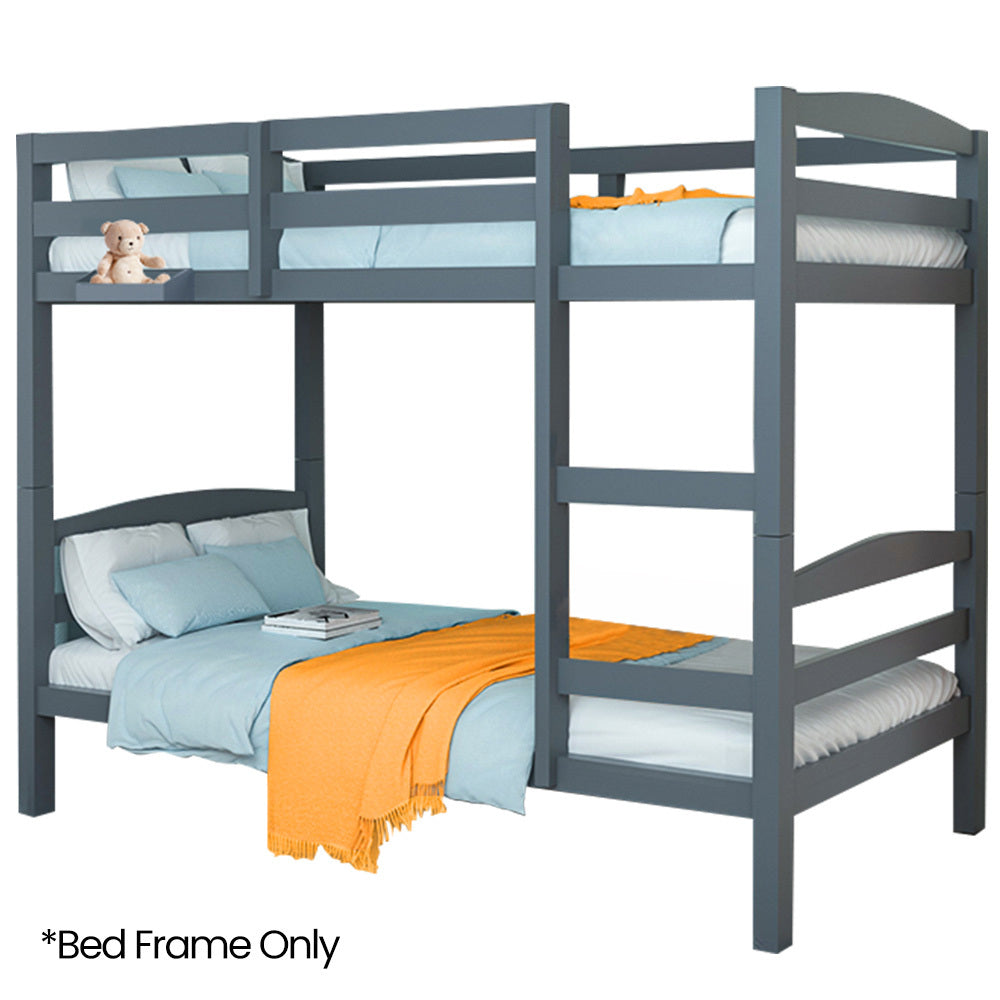 Single Bunk Bed Frame, Solid Pine 2-in-1 Modular Design, Converts to 2 Single Beds, For Kids, Grey