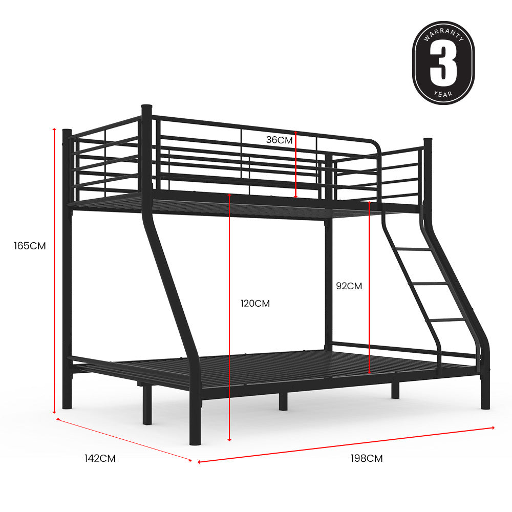 Single Over Double Metal Bunk Bed Frame - Dark Matte Grey