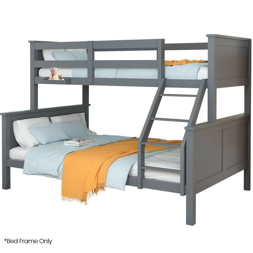 Triple Wooden Single Over Double Bunk Bed Frame for Kids, Convertible Design, Grey