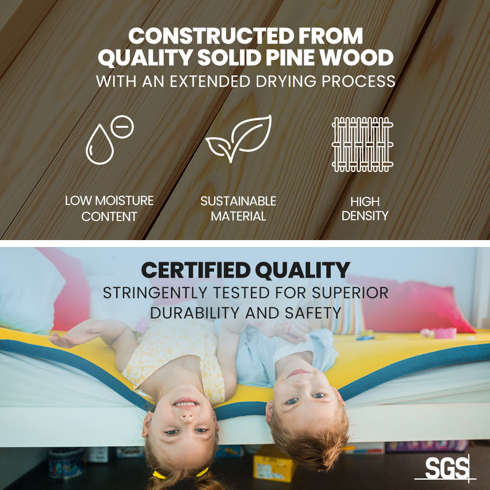 Single Over Double Wooden Bunk Bed Frame, Triple Solid Pine 2-in-1 Modular Design, Converts to 2 Beds, For Kids, White