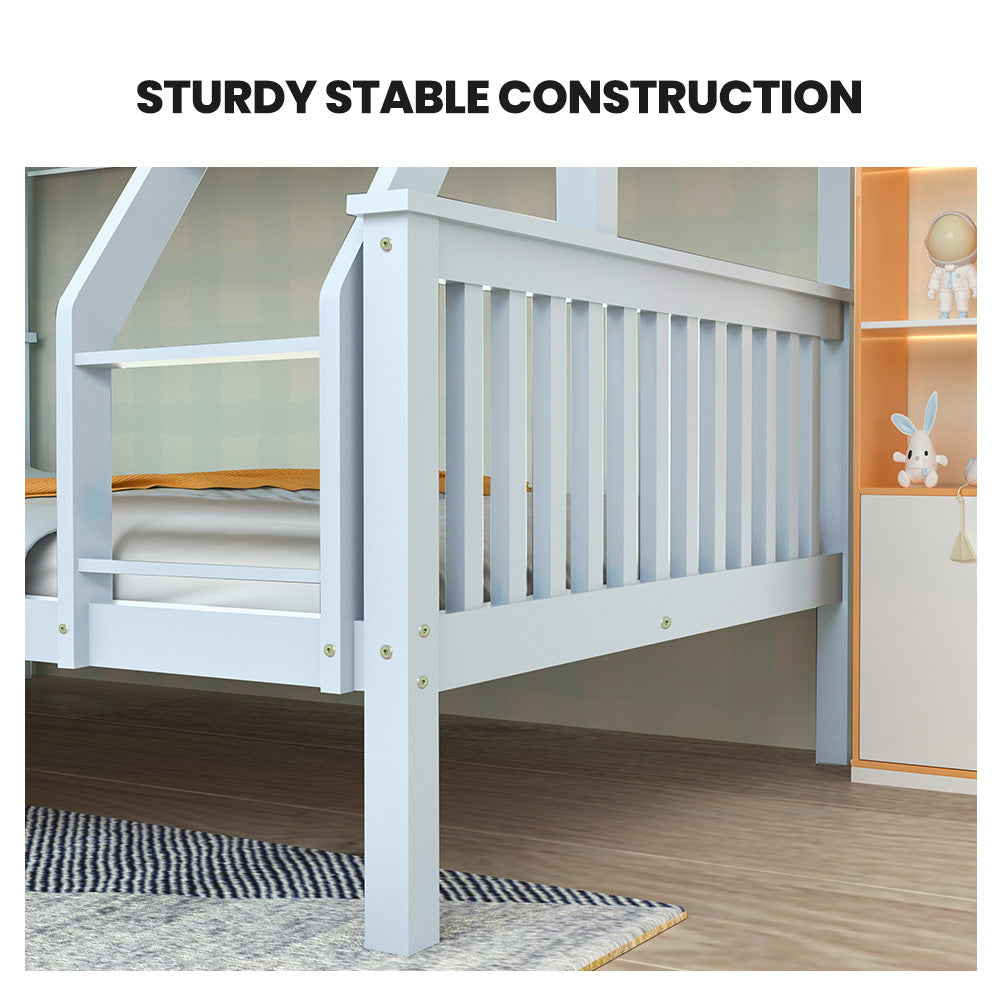 Single Over Double Wooden Bunk Bed Frame, Triple Solid Pine 2-in-1 Modular Design, Converts to 2 Beds, For Kids, White