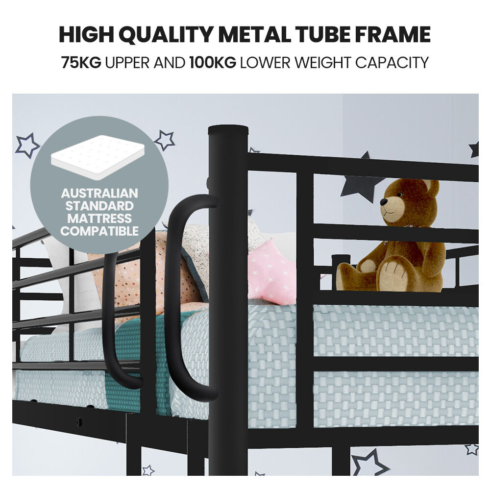 2-in-1 Single Metal Bunk Bed Frame - Dark Matte Grey
