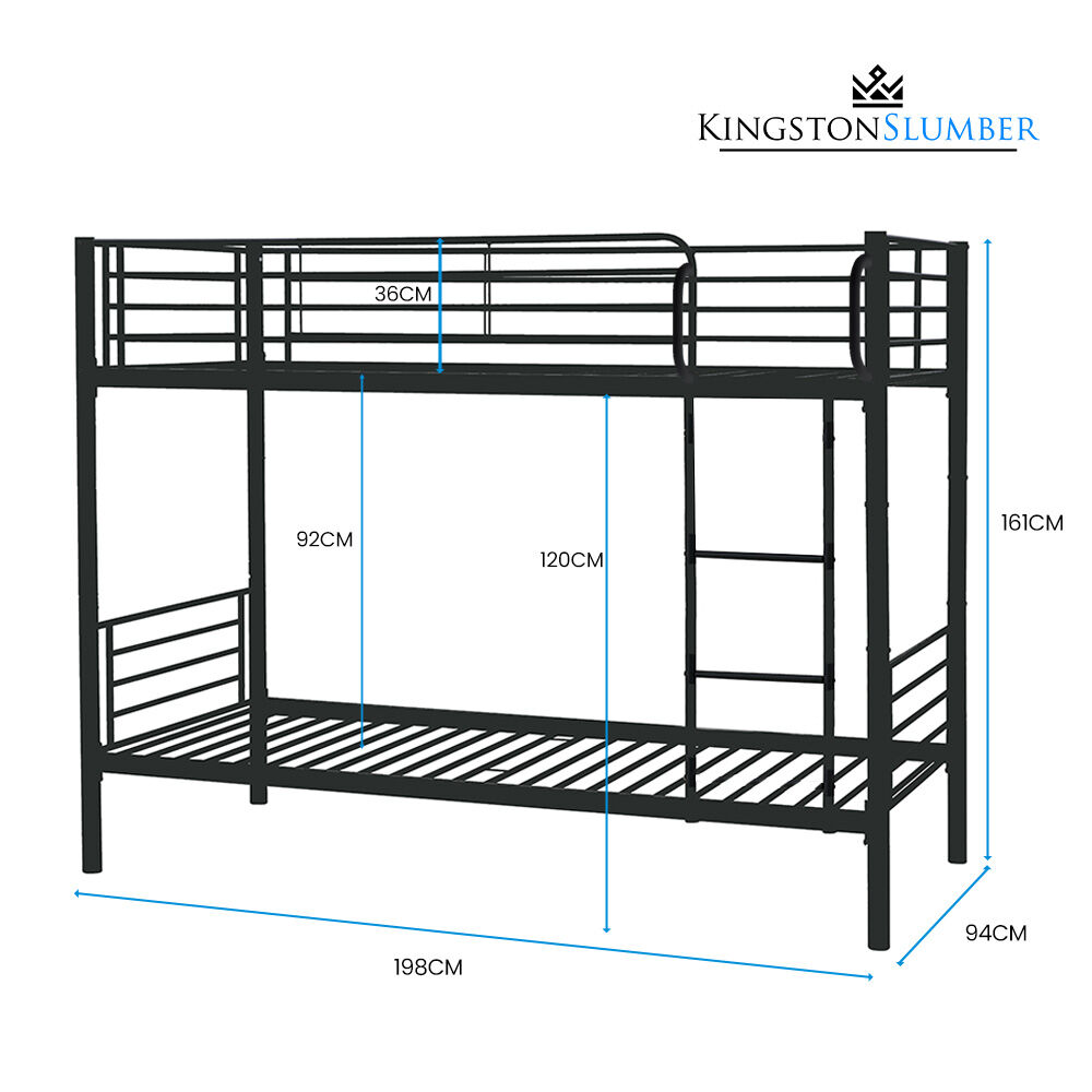 2-in-1 Single Metal Bunk Bed Frame - Dark Matte Grey