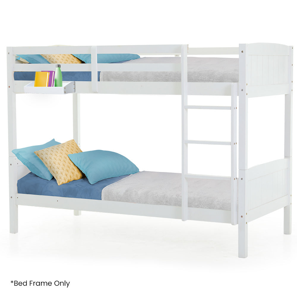 Single Bunk Bed Frame Solid Pine Wood Timber, Modular Design, White