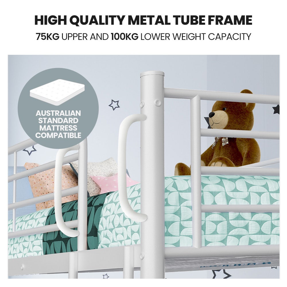 2in1 Single Metal Bunk Bed Frame, with Modular Design, Matte White